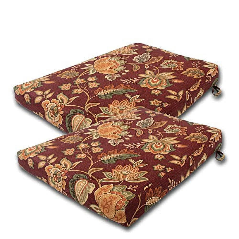 Set Of 2 Outdoor Dinning Trapezoid Seat Bottom Cushion 21" W X 24" D X 3" H. Polyester Fabric Cassie Cherry Palm