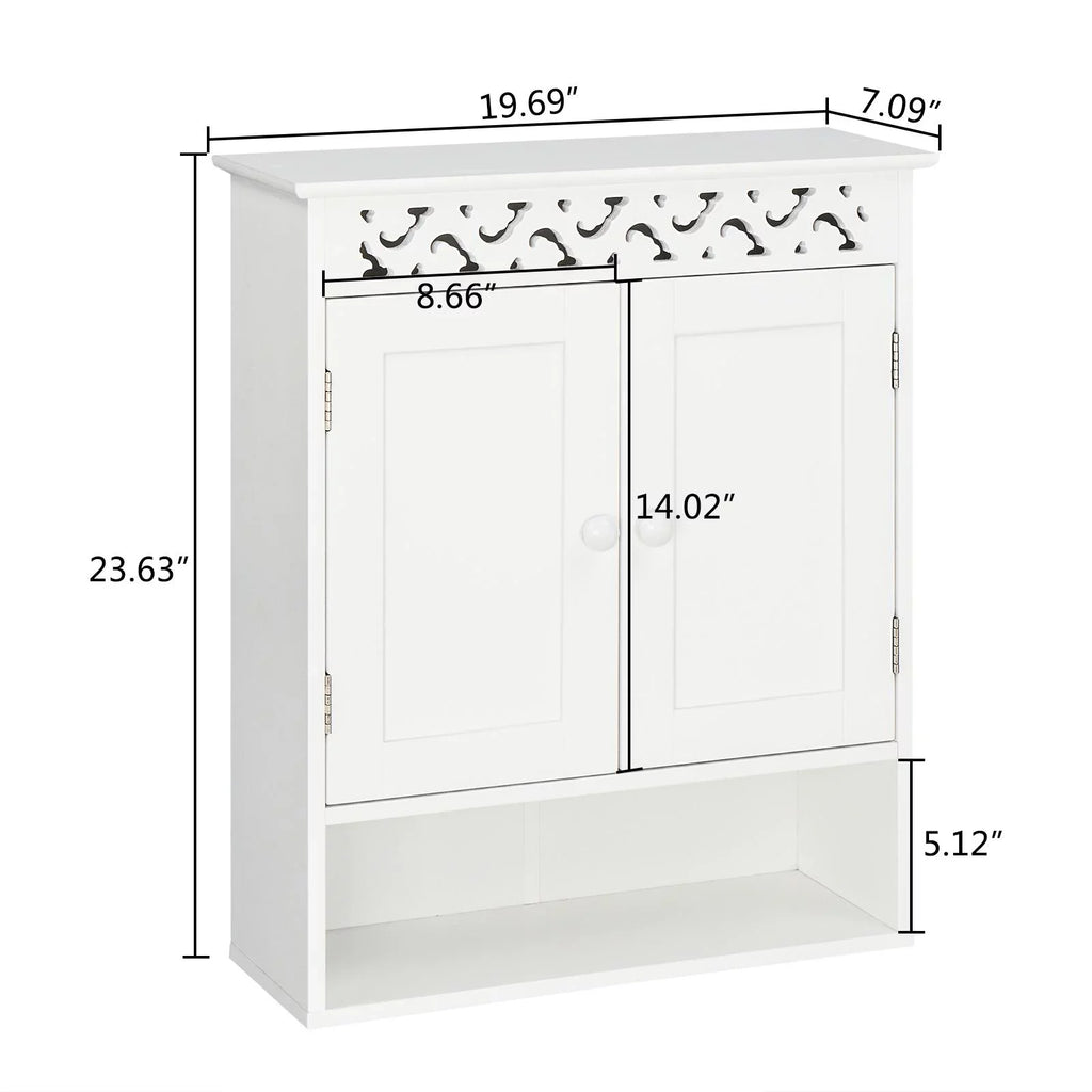 UBesGoo Wall Mounted Medicine Cabinet, Bathroom Storage Cabinet with Double Doors and Open Shelf for Kitchen Home Hotel, White