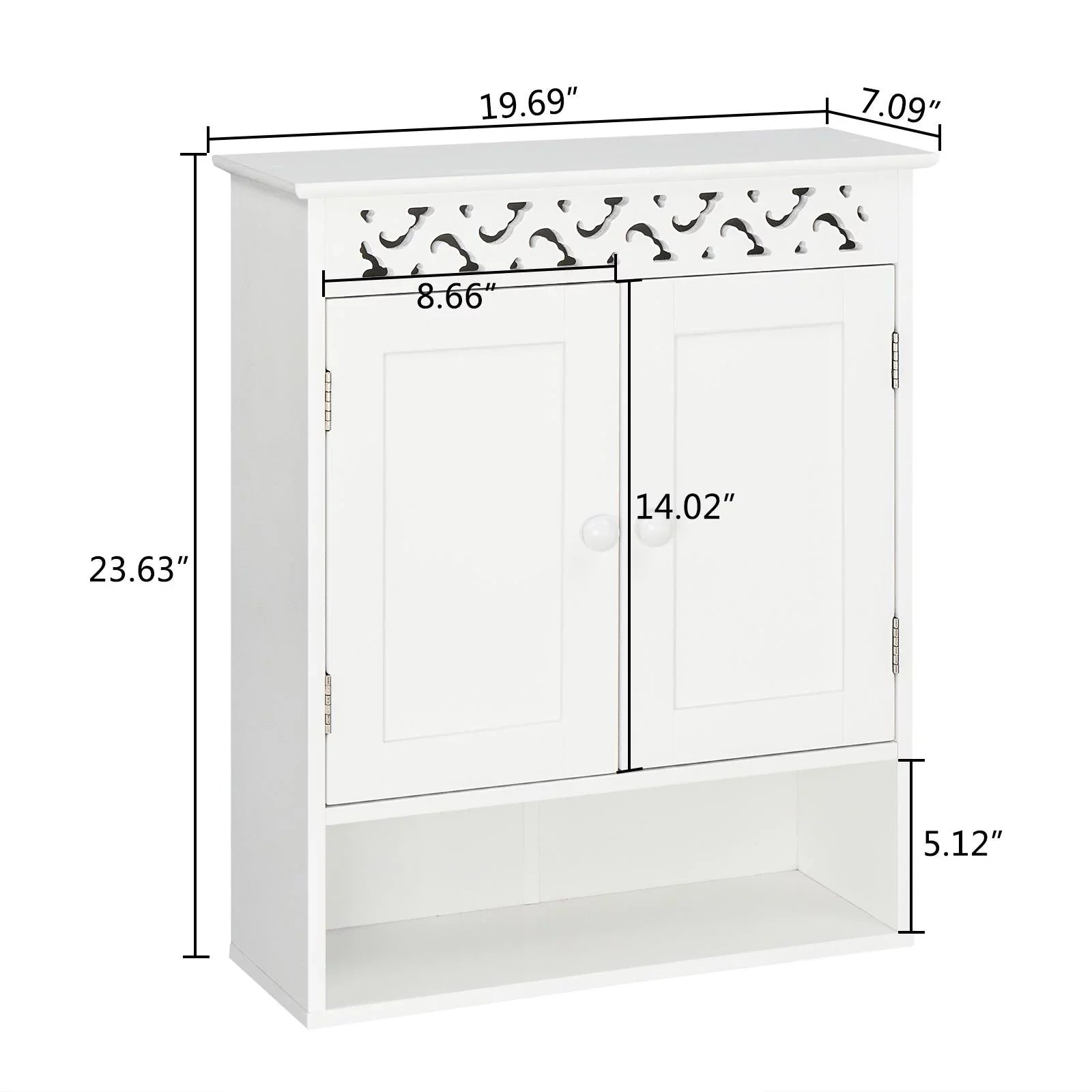UBesGoo Wall Mounted Medicine Cabinet, Bathroom Storage Cabinet with Double Doors and Open Shelf for Kitchen Home Hotel, White