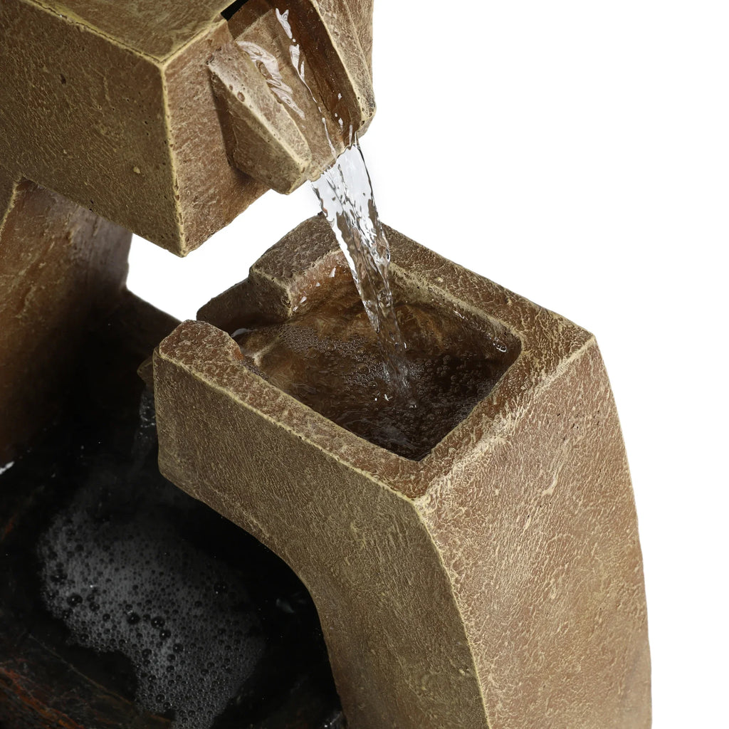 LuxenHome Brown Cement Modern Sculpture Outdoor Fountain with  Light