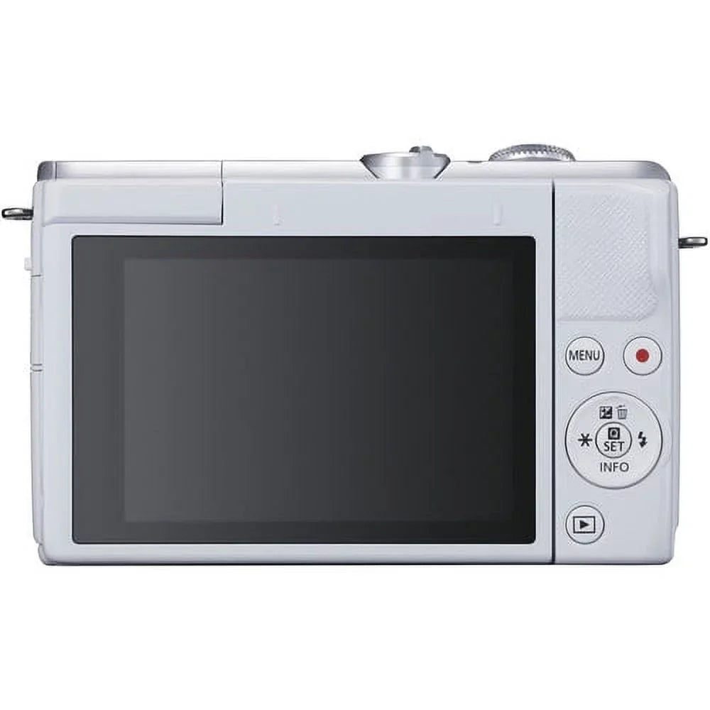 Canon  M200 Mirrorless Digital Camera with 15-45mm Lens (White) Kit with Spare Battery + 2x 64GB Memory Cards + Tripod + More