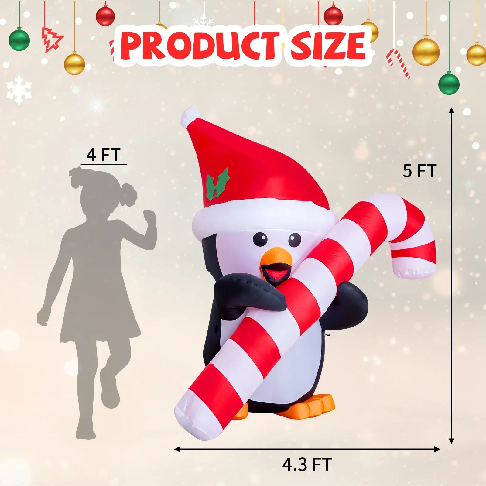 5ft Christmas Inflatables Outdoor Decorations, Blow Up Penguin with Candy Cane Inflatable Built-in LEDs for Christmas Indoor Outdoor Yard Lawn Garden Decorations