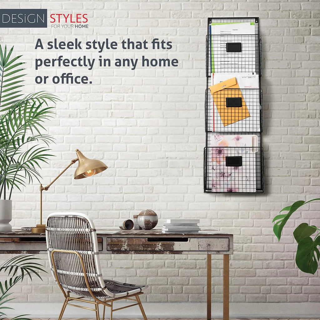 Black Wired 3 Tier Wall File Holder