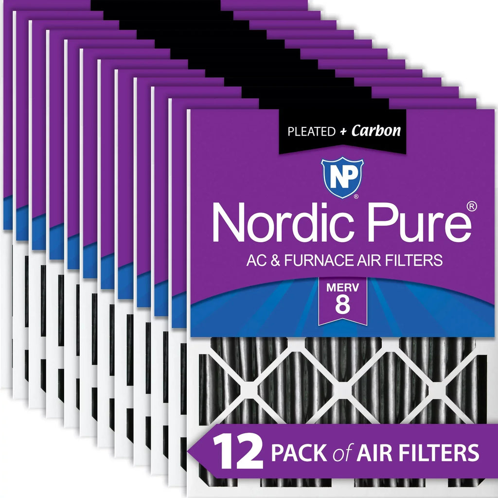 Nordic Pure 16x25x2 Furnace Air Filters  8 Pleated Plus Carbon 12 Pack