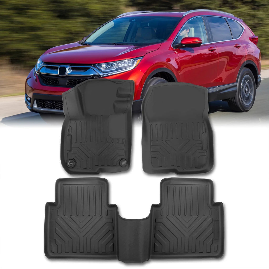Distributors 3-Piece All Weather Season Proof Guard  Rubber Floor Mats Liner Front Rear Set Compatible/Replacement For Honda -V     2017 2018 2019 2020 2021 2022 17 18 19 20 21 22