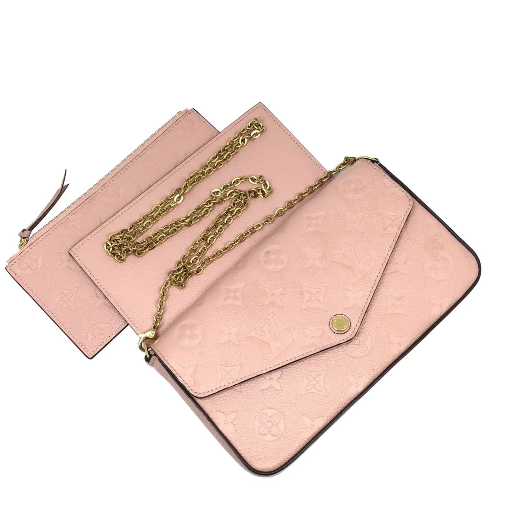 Pre-Owned   Louis Vuitton Monogram Implant Pochette Felicie M67856 Chain Wallet Bag Pink G Hardware Gold Rose Ballerine Women's (Fair)