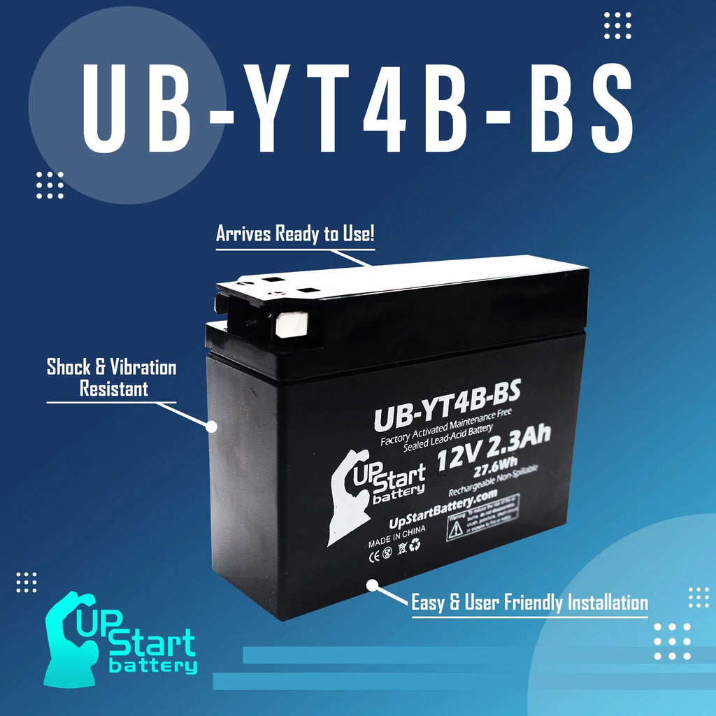 5-Pack UpStart Battery Replacement for 2005 Yamaha SR400 400CC Factory Activated, Maintenance Free, Motorcycle Battery - 12V, 2.3Ah, -YT4B-