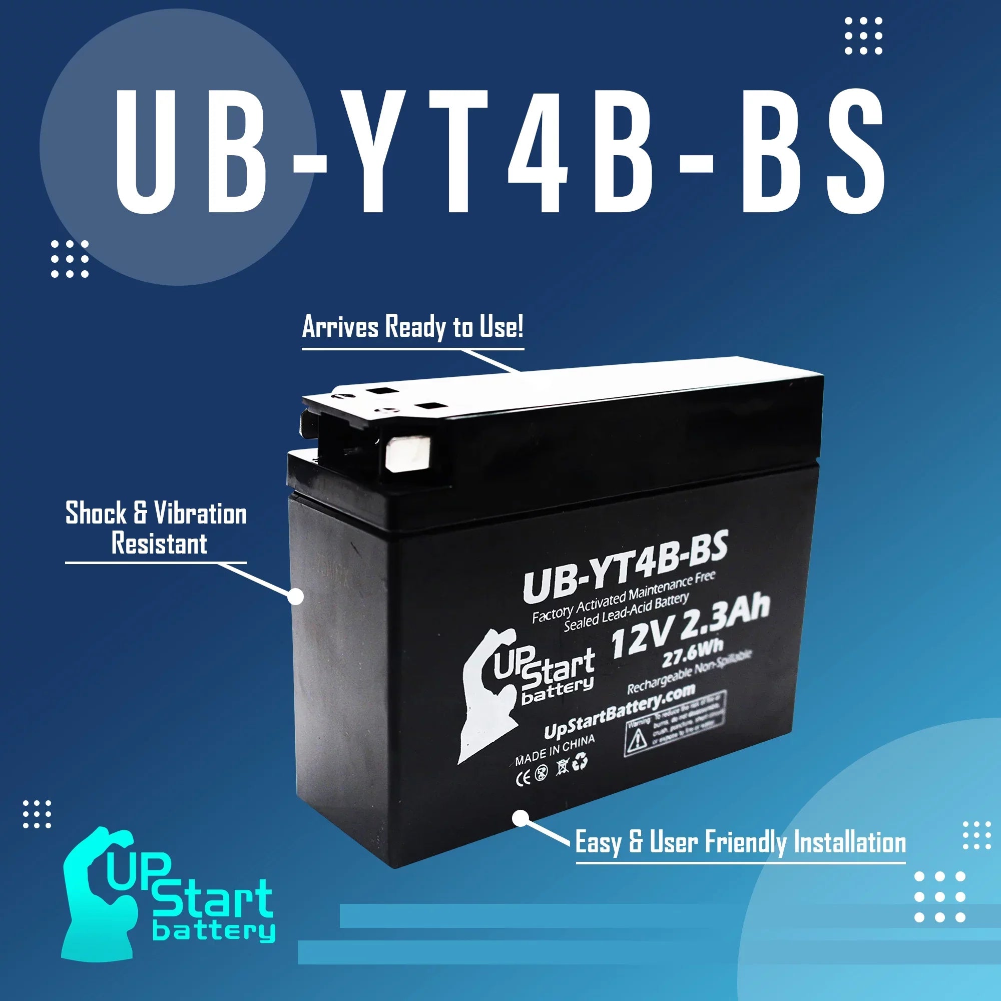 5-Pack UpStart Battery Replacement for 2005 Yamaha SR400 400CC Factory Activated, Maintenance Free, Motorcycle Battery - 12V, 2.3Ah, -YT4B-