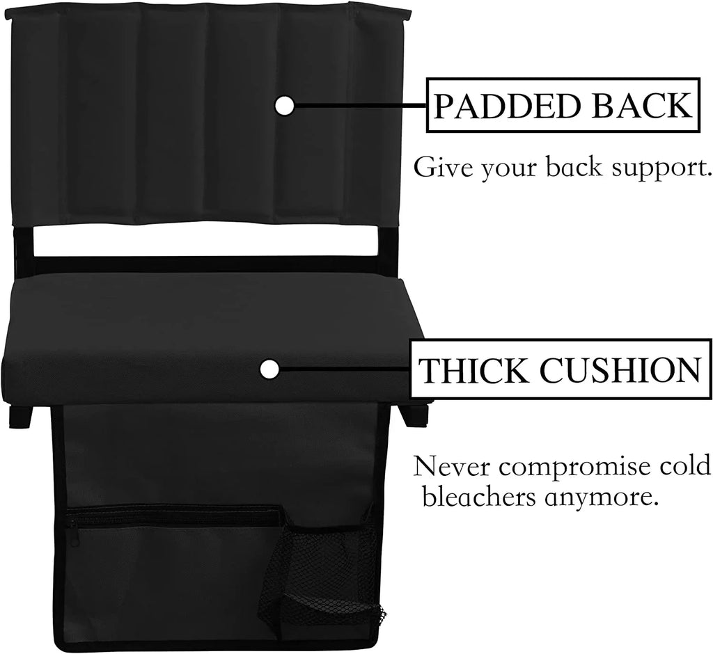 CozyBox 2-Pack of Stadium Seat for Bleachers with Padded Cushion Foldable Stadium Chairs with Strap and Cup Holder