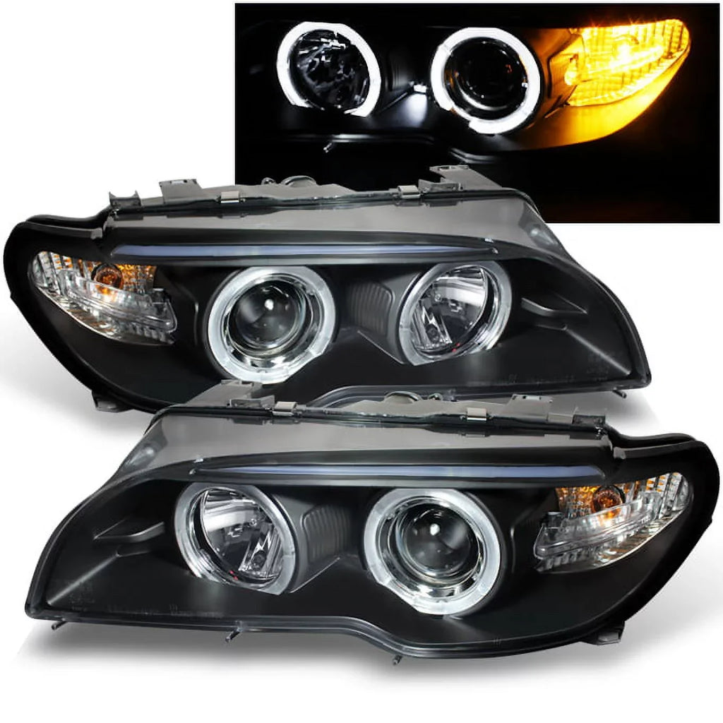'- For  E46 3-Series 2 Doors Coupe Black Halo Ring  Projector Replacement Headlights  +  Lamps