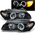'- For  E46 3-Series 2 Doors Coupe Black Halo Ring  Projector Replacement Headlights  +  Lamps