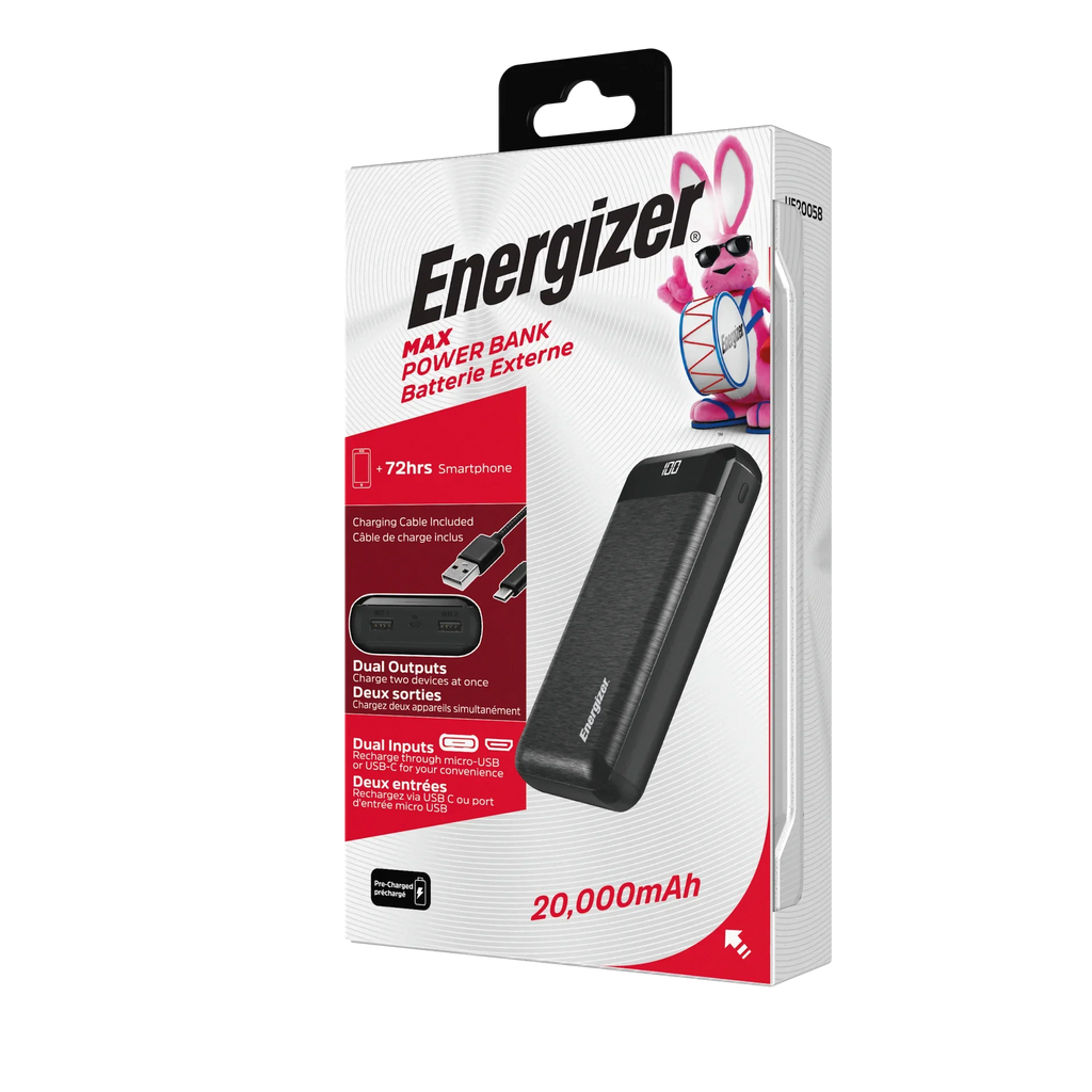 Energizer 20,000 mAh Max Power Bank, Black, UE20058