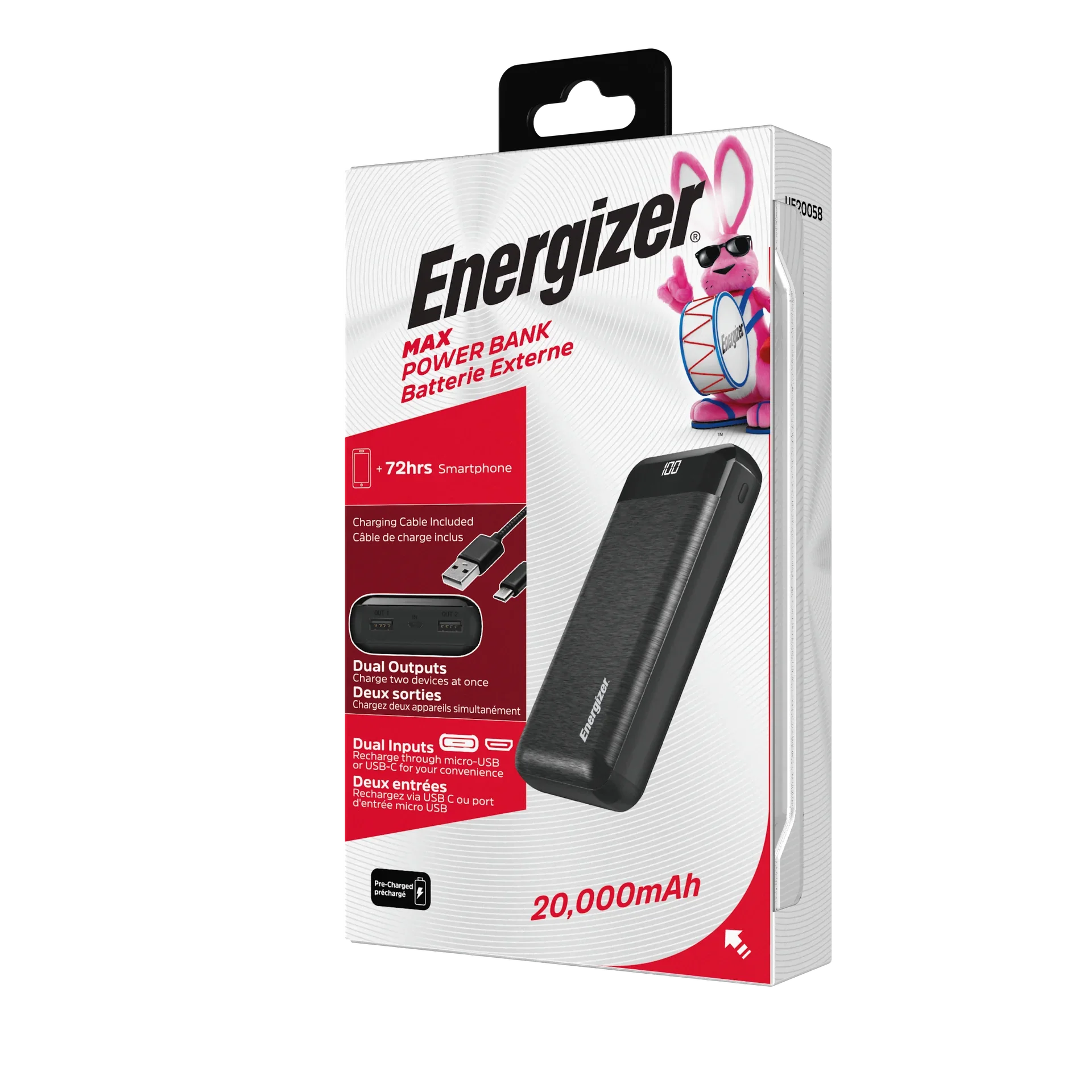 Energizer 20,000 mAh Max Power Bank, Black, UE20058