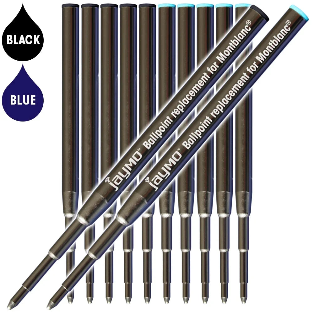 Jaymo Replacement for Montblanc 128211/128214 - Measures 3.875 in / 98 mm Long - Ballpoint Pen Refill - 6 Black + 6 Blue