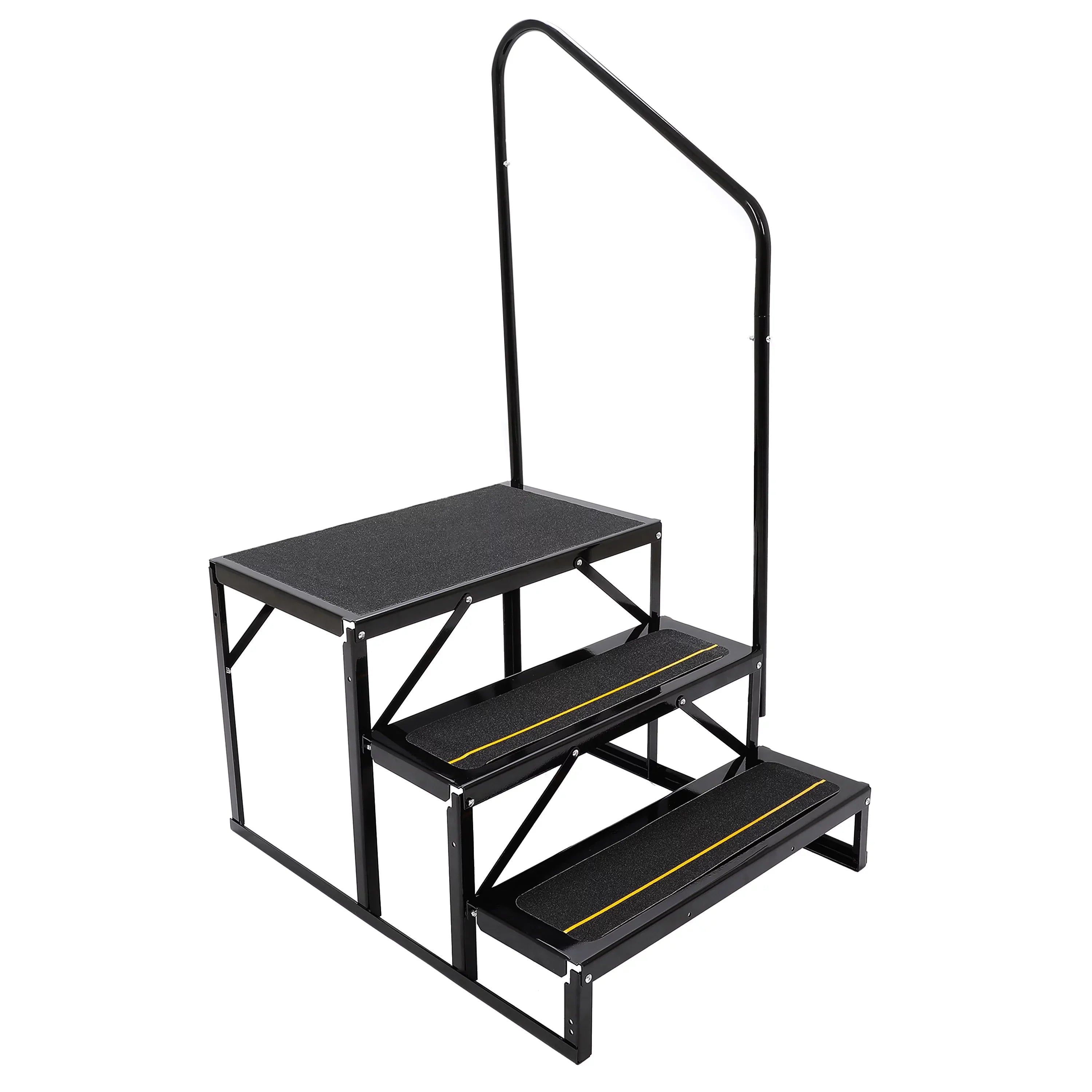 Universal 3 Steps Stairs Steel for  Travel Trailer Camper Trailer W/ Side Load Hand-railing Armrest Hand Rail