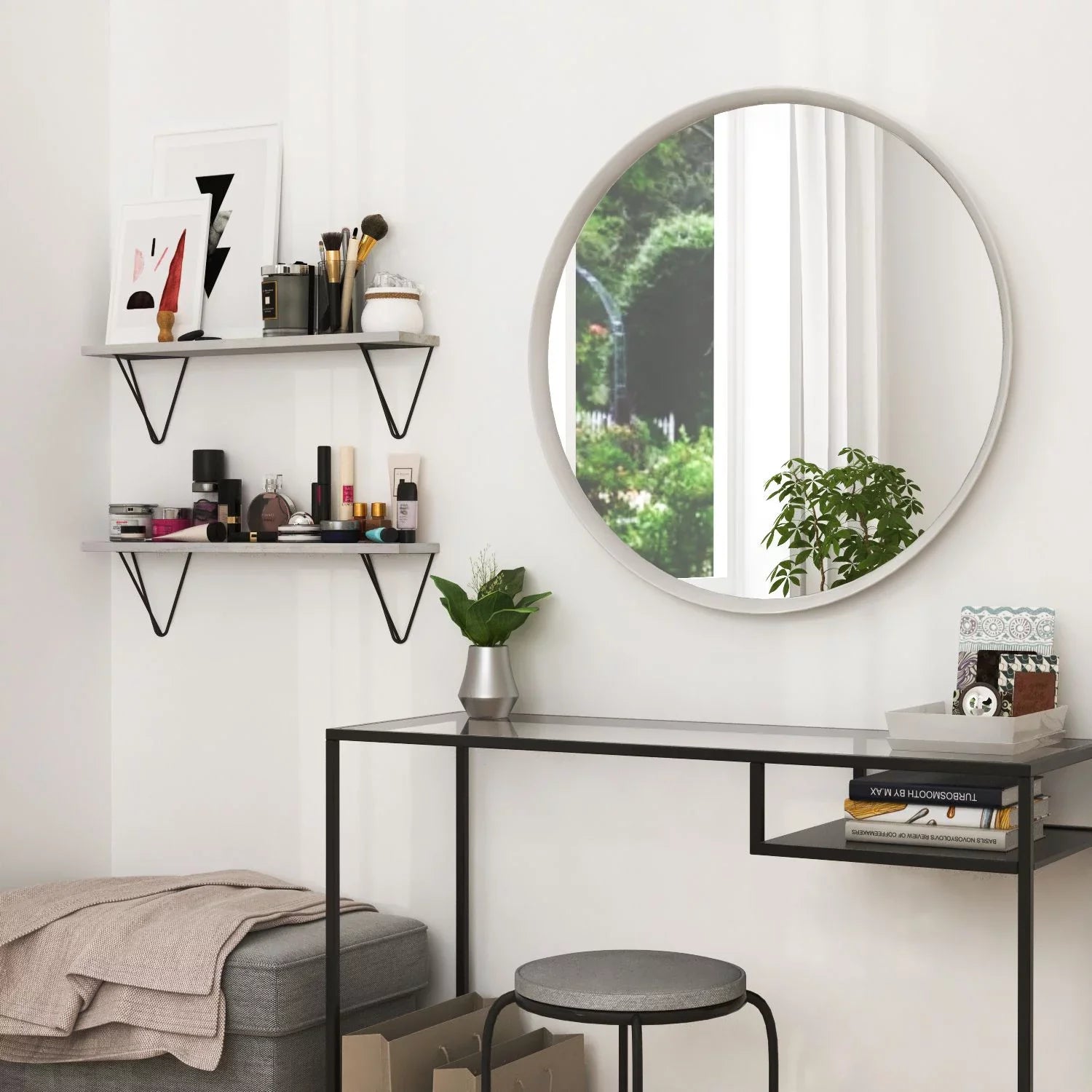 Wallniture Colmar 24" Bathroom Wall Shelf Over The Toilet Storage Organizer Laundry Room Floating Shelves, White, Set of 2
