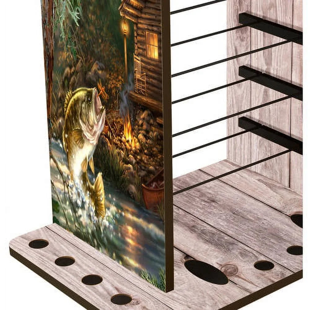 Rush Creek Creations 14 Fishing Rod Rack with 4 Utility Box Storage Capacity & Dual Rod Clips - Features a Sleek Design & Wire Racking System
