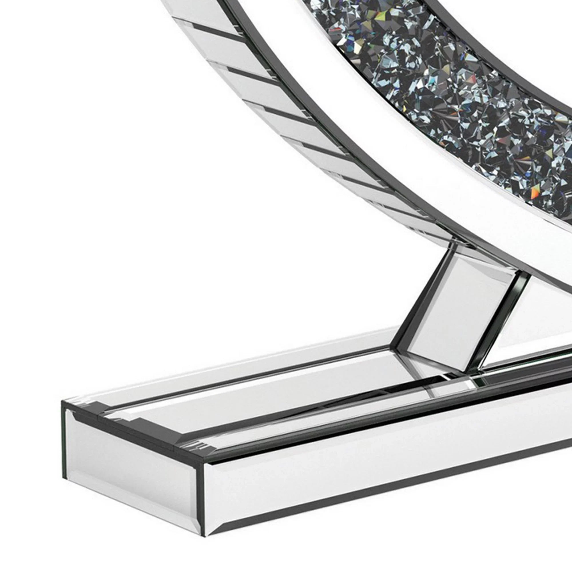 Theo 20 Inch Modern Vanity Table Mirror, Heart, Crystal Trim, Glass, Silver