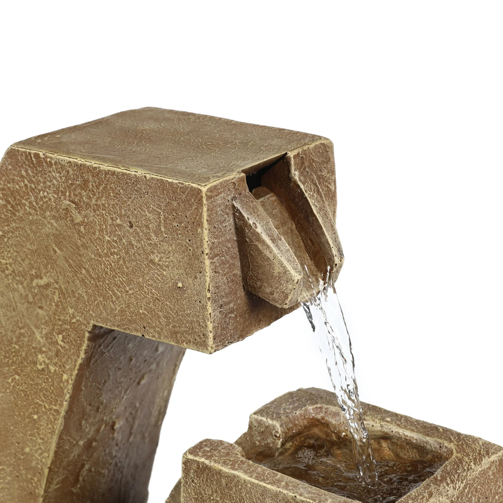 LuxenHome Brown Cement Modern Sculpture Outdoor Fountain with  Light