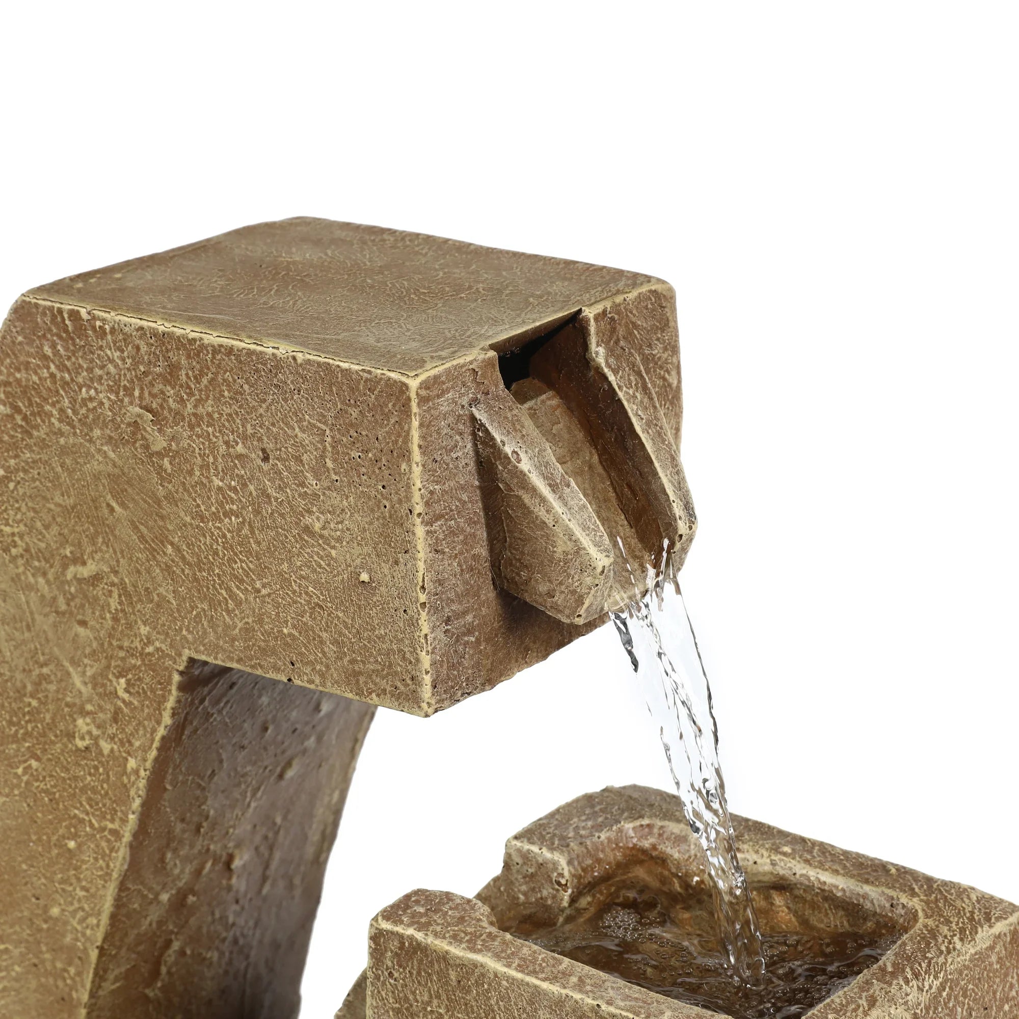 LuxenHome Brown Cement Modern Sculpture Outdoor Fountain with  Light