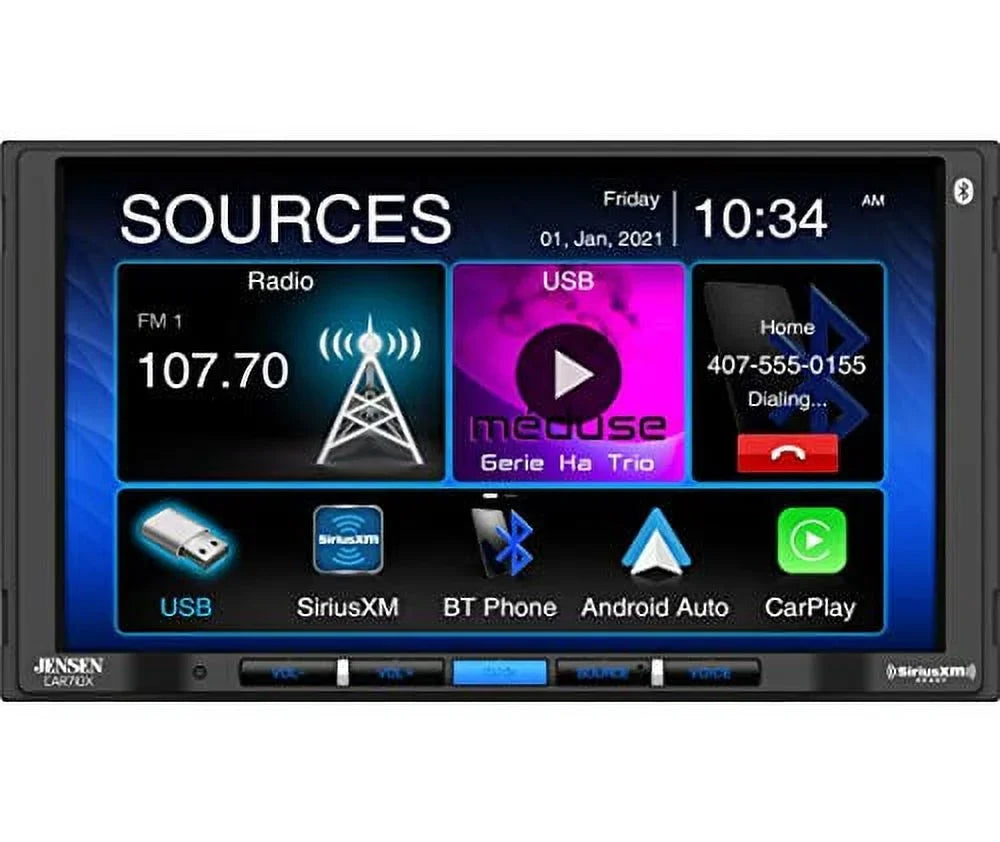 Jensen CAR710X 7” Mechless Multimedia Receiver with Apple CarPlay l Android Auto l SiriusXM-Ready l Built-in Bluetooth l 240 Watts  Power (60W x 4)