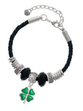 Delight Jewelry Silvertone Translucent Green Lucky Four Leaf Clover Daughter Celtic Knot Leather Bead Bracelet, 7"+2" Extender