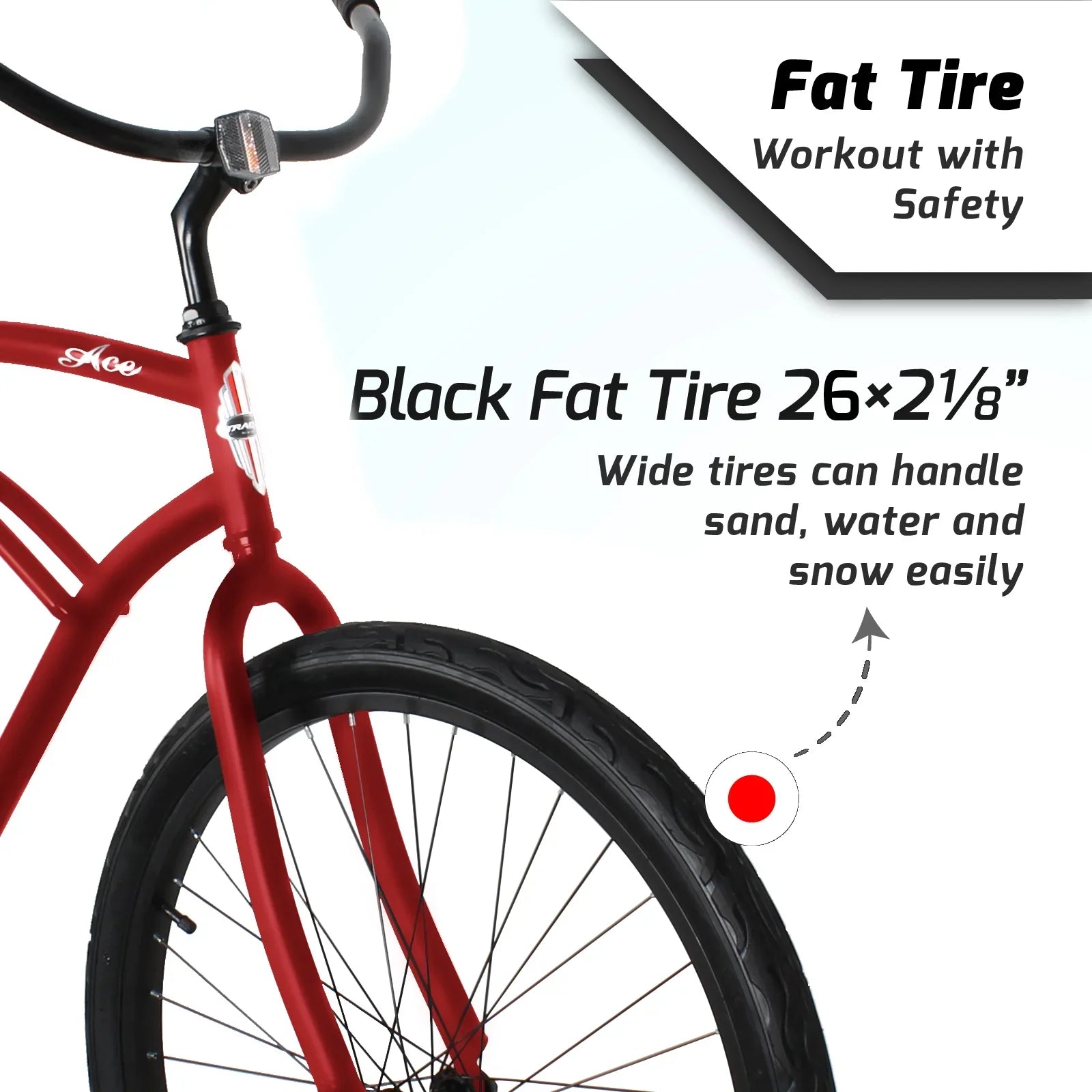 Tracer Ace 26 Inch Beach Cruiser Bikes Single Speed with Coaster Brake for Men - Red