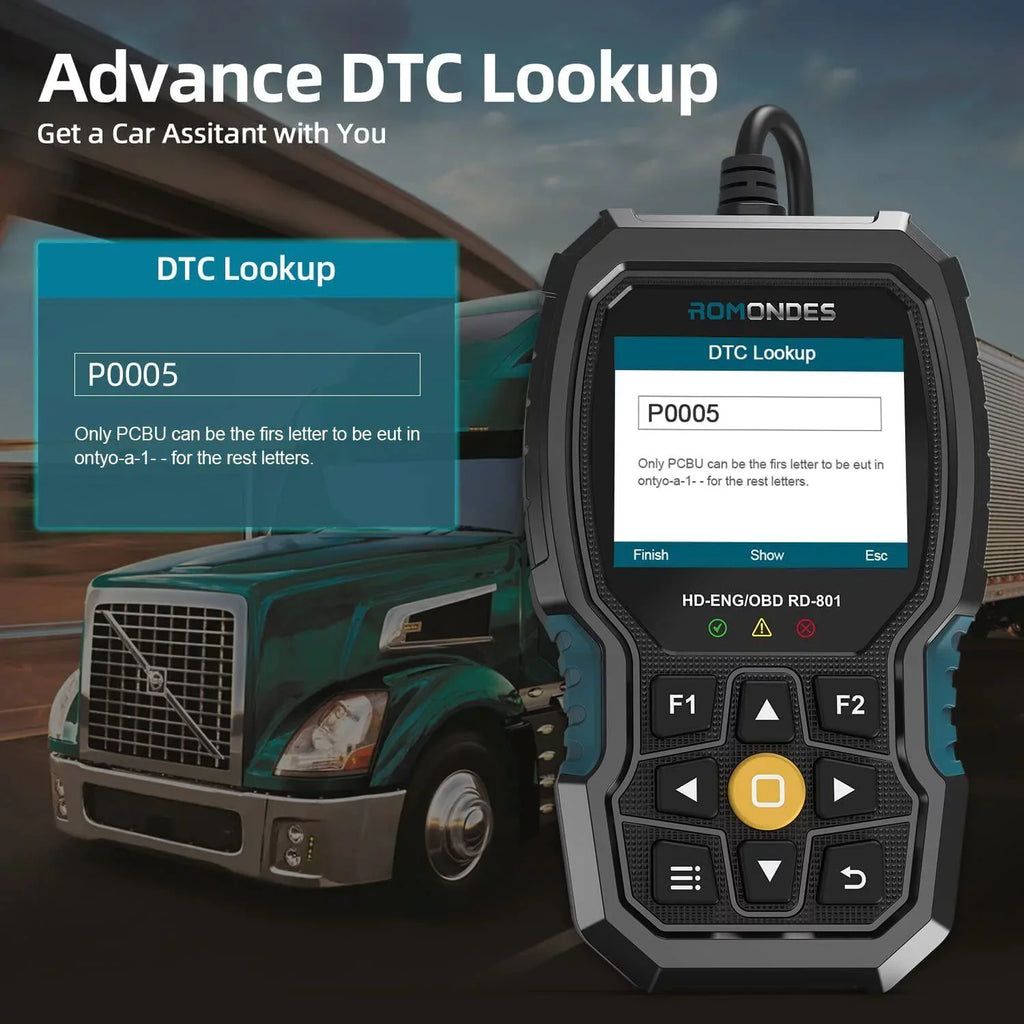 Romondes RD801 Heavy Duty Truck Diagnostic OBD2 Scanner Code Reader Tools Diesel Truck Scanner  Oil Reset