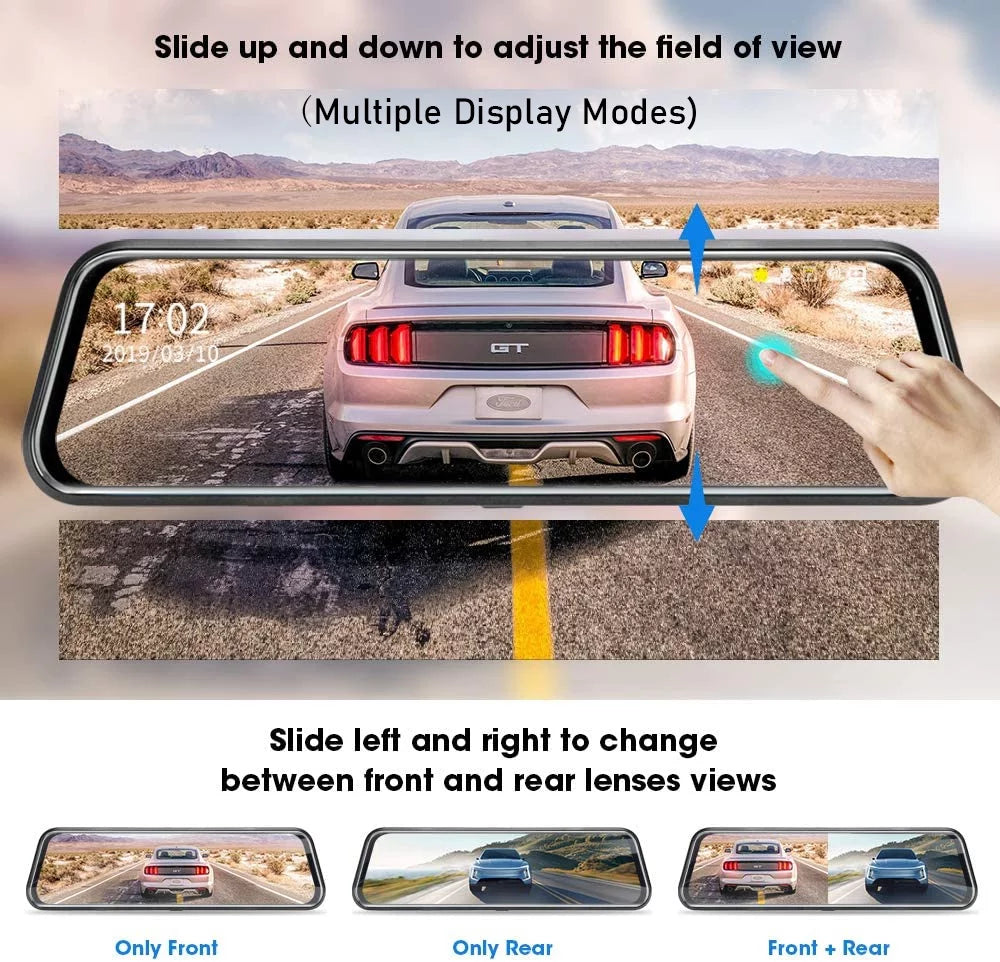 Erago Rear View Mirror Camera Kit:Rear view mirror dash cam Front and Rear  1080P for Car with 10" Full Touch Screen, Waterproof Backup  Camera, Night Vision, G-Sensor, Parking Moniter