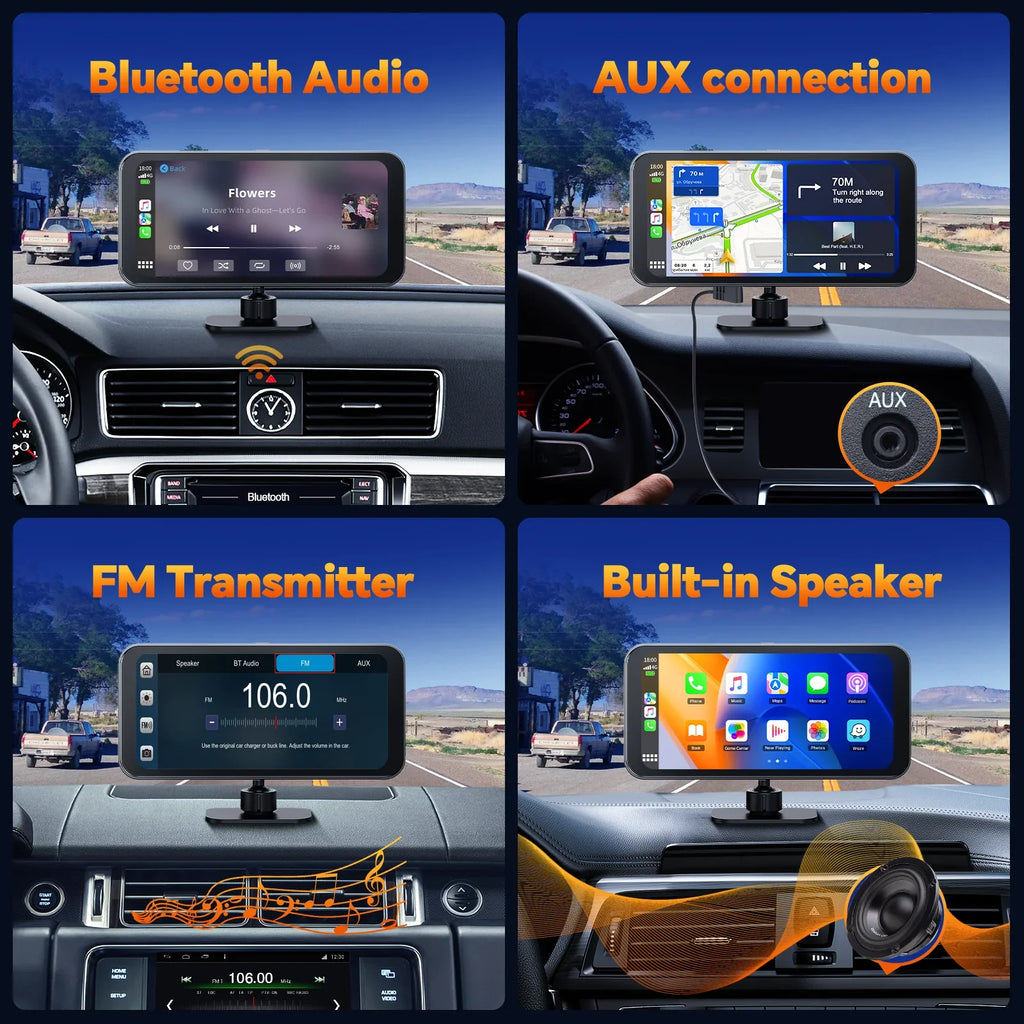 6.25" Portable Apple Carplay Android Auto Screen with 4K Ultra  Dash Cam, Wireless Car Play for  Navigation, Bluetooth Car Stereo, Backup Camera Park Assist, Mirror Link Car Radio Receiver