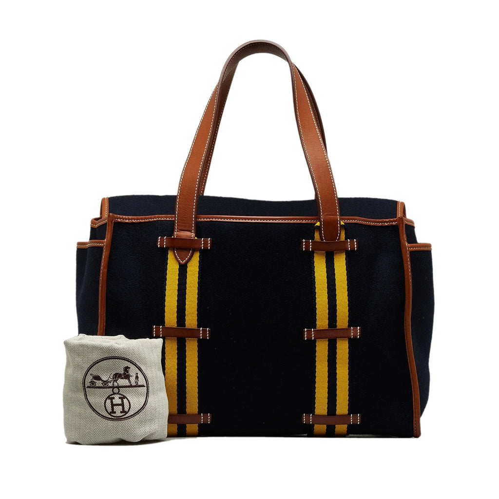 Pre-Owned Authenticated Hermès Cabas Camail Tote Bag Wool Fabric Blue Unisex (Good)