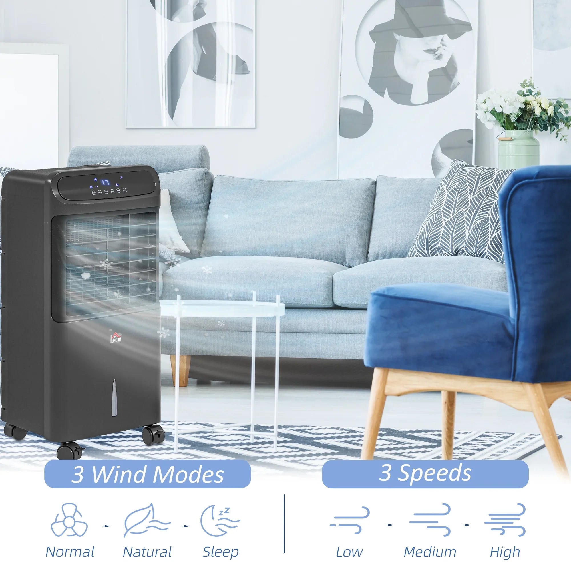 3-In-1 Mobile Evaporative Air Cooler with Remote Oscillating Black