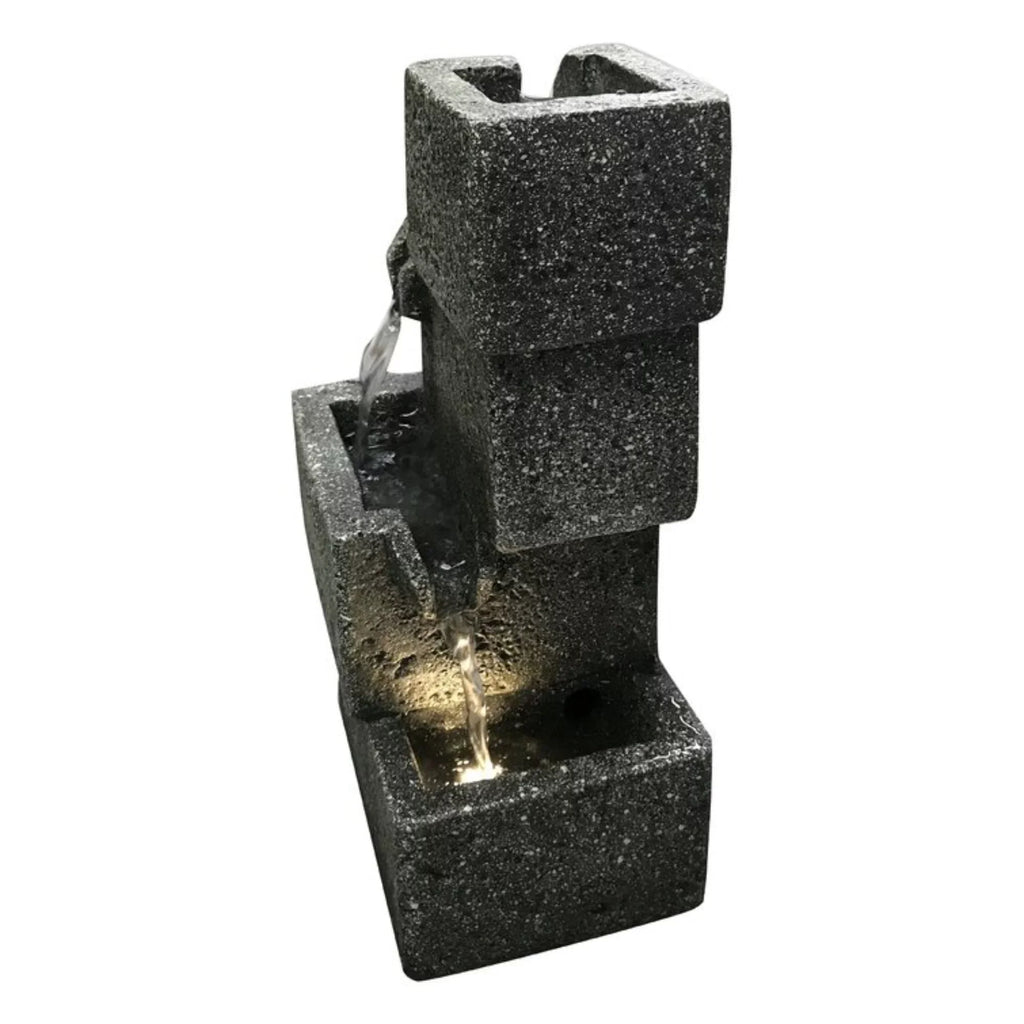 Hi-Line Gifts 11"  Lighted Concrete Crates Water Tabletop Fountain