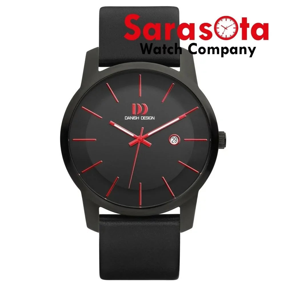 Danish Design IQ14Q1016 Black Dial Red Accent Leather Quartz Classic Men's Watch