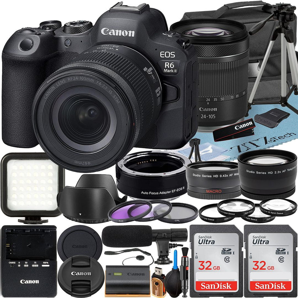 Canon  R6 Mark  Mirrorless Camera with  24-105mm Lens + Mount Adapter + 2 Pack SanDisk 32GB Memory Card +  Flash + Case + ZeeTech Accessory
