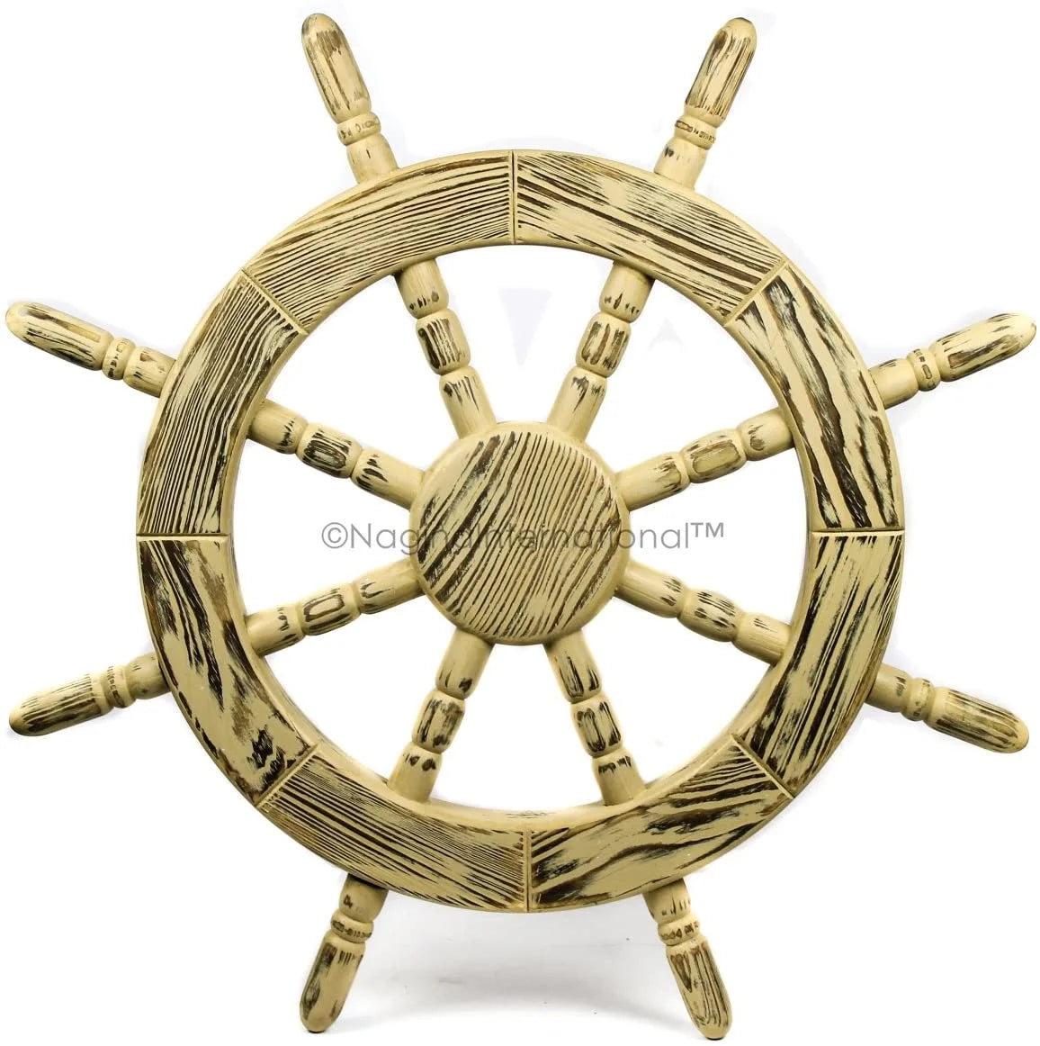 Nagina International Rustic Antique Beautiful Wall Decor Handcrafted Pine Nautical Ship Wheel | Maritime Exclusive Wall Decor (30 Inches, Junky Brown)