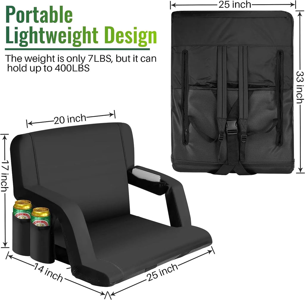 AiYCHEN Stadium Seat, 25-Inch Extra Wide Reclining Chair for Bleachers - Thicker, Waterproof, and Sturdy Seating for Sporting Events, Beaches, Camping, and Picnic