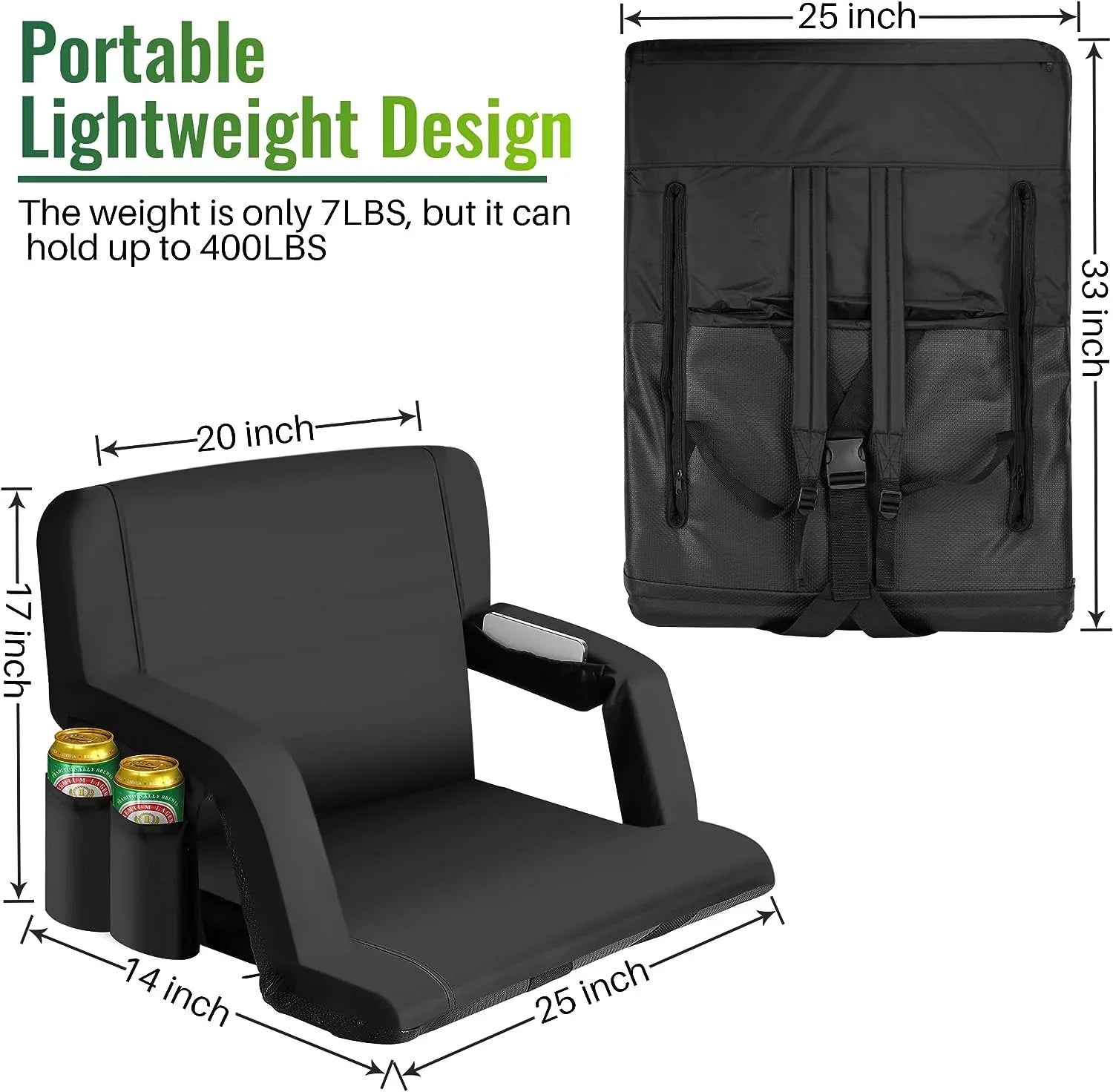 AiYCHEN Stadium Seat, 25-Inch Extra Wide Reclining Chair for Bleachers - Thicker, Waterproof, and Sturdy Seating for Sporting Events, Beaches, Camping, and Picnic