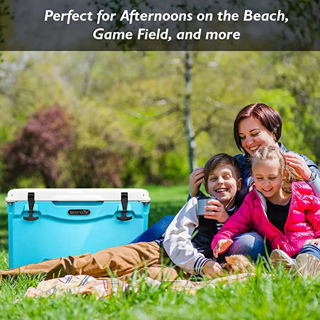 SereneLife 35-Quart Heavy Duty Portable Cooler Box Holds Up to 63 Cans, Keep Ice Up to 5 Days, Blue
