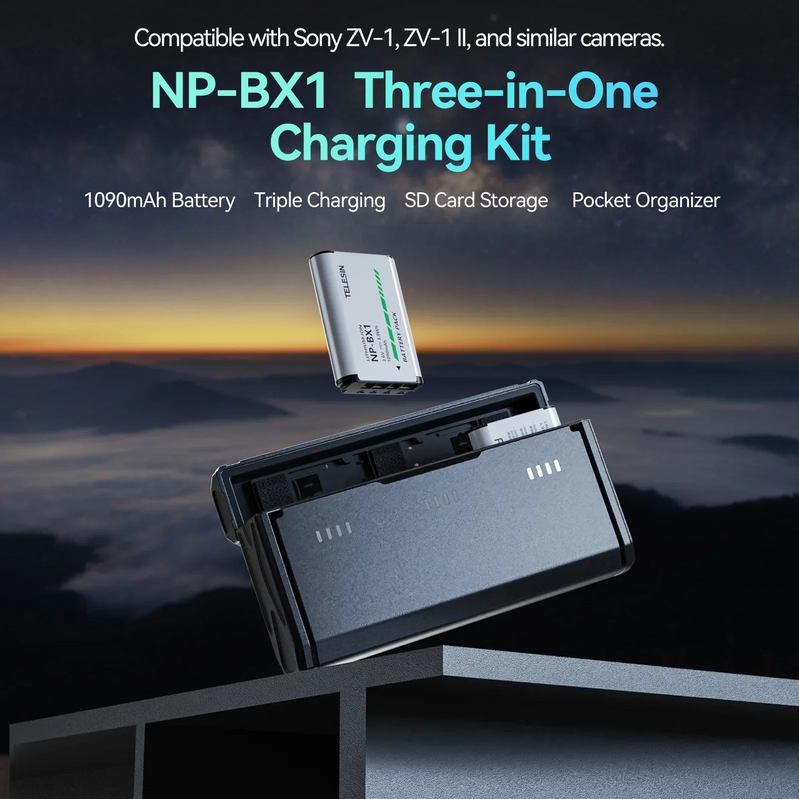 Dcenta Charging Case with  -001 2pcs -BX1 Batteries + 3-Slot Battery: Compatible with Sony -1/ RX100M6/ H400/ WX350/ RX100/ HX50/ -PJ410/ -X3000R/ -CX405/ -