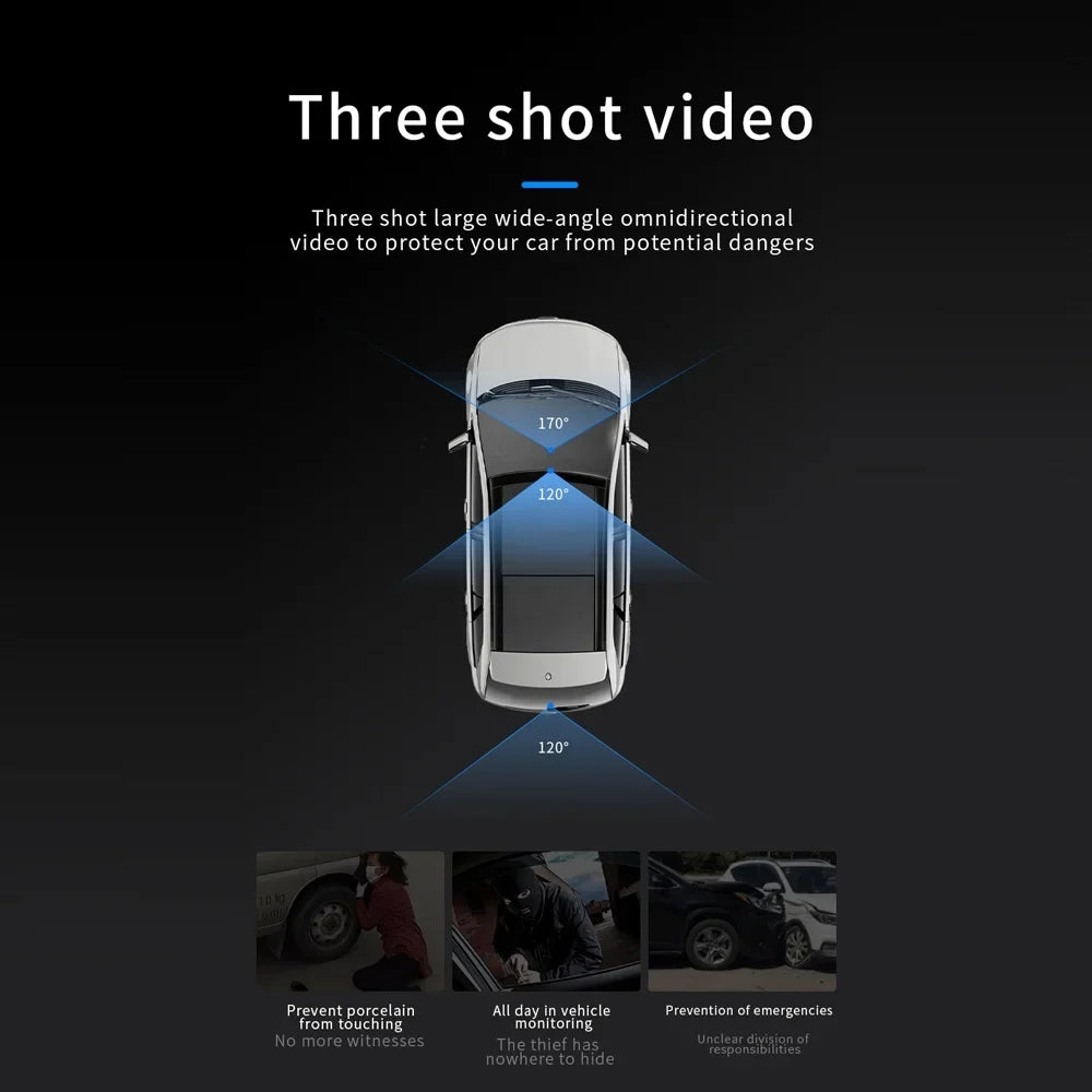 Walmeck Dash Camera,Clear Car Rearview 3 Cameras Car Camera Auto Car Rearview Mirror Video Car Camera Auto ty Dash Cam 2in Car Video Auto Safety 2in Clear Car Cameras Dash Cam 170°Wide