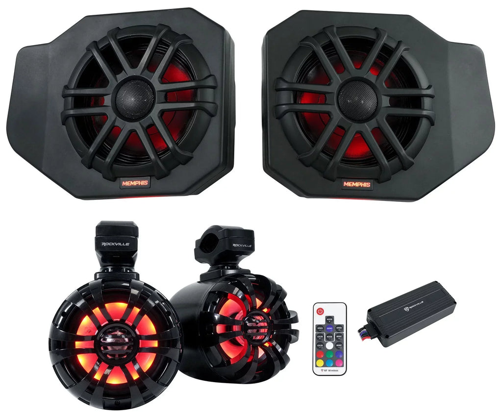 Pair Memphis Audio RNGR65FE Pods+ Tower Speakers+Amp For 2018+ Polaris Ranger