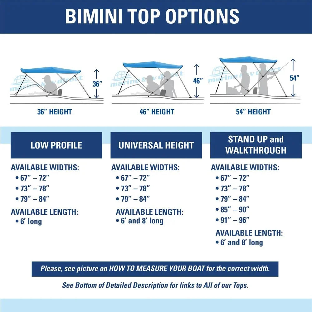 Bimini Top Boat Cover 46" High 3 Bow 6' ft. L x 73" - 78" W  Rear Poles