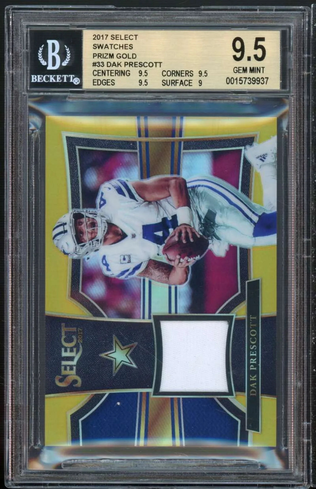 Dak Prescott 2017 Panini Select Swatches Prizms Gold #33 (5/10) (pop 1)  9.5