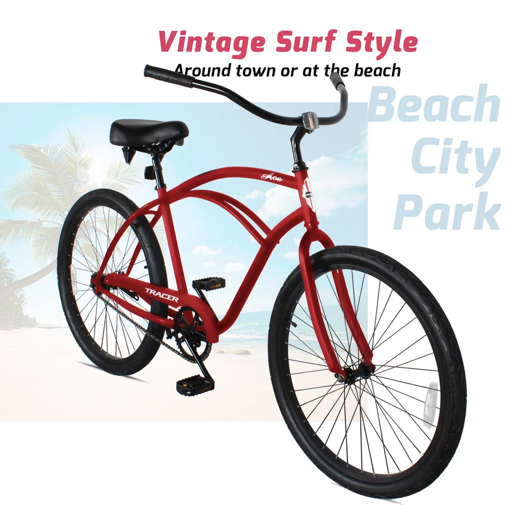 Tracer Ace 26 Inch Beach Cruiser Bikes Single Speed with Coaster Brake for Men - Red