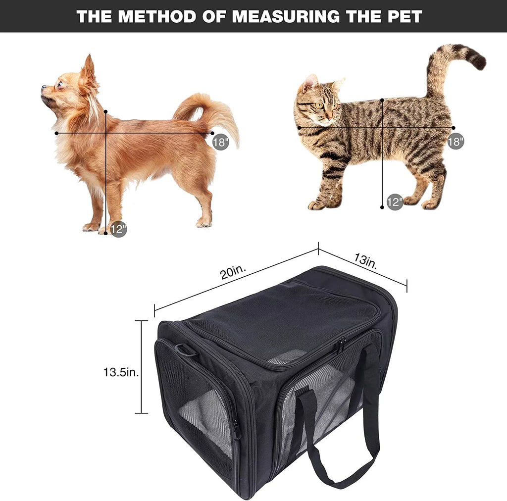 Lineslife Dog Carrier Bag for Medium Dogs 25 lbs, Collapsible Large Pet Cat Carrier Bag for Medium Cats or 2 Small Cats Puppy Car Traveling, Black