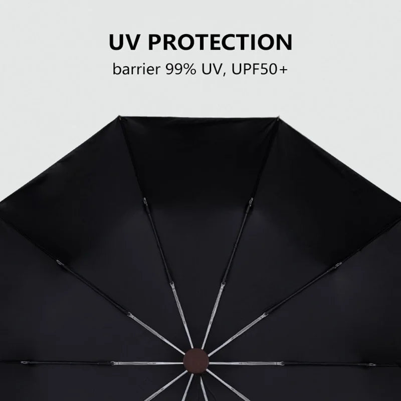 Umbrella Men Business 10 Ribs Wood Handle Golf Sun Umbrellas Windproof Anti  Parasol Clear Umbrella UPF50+