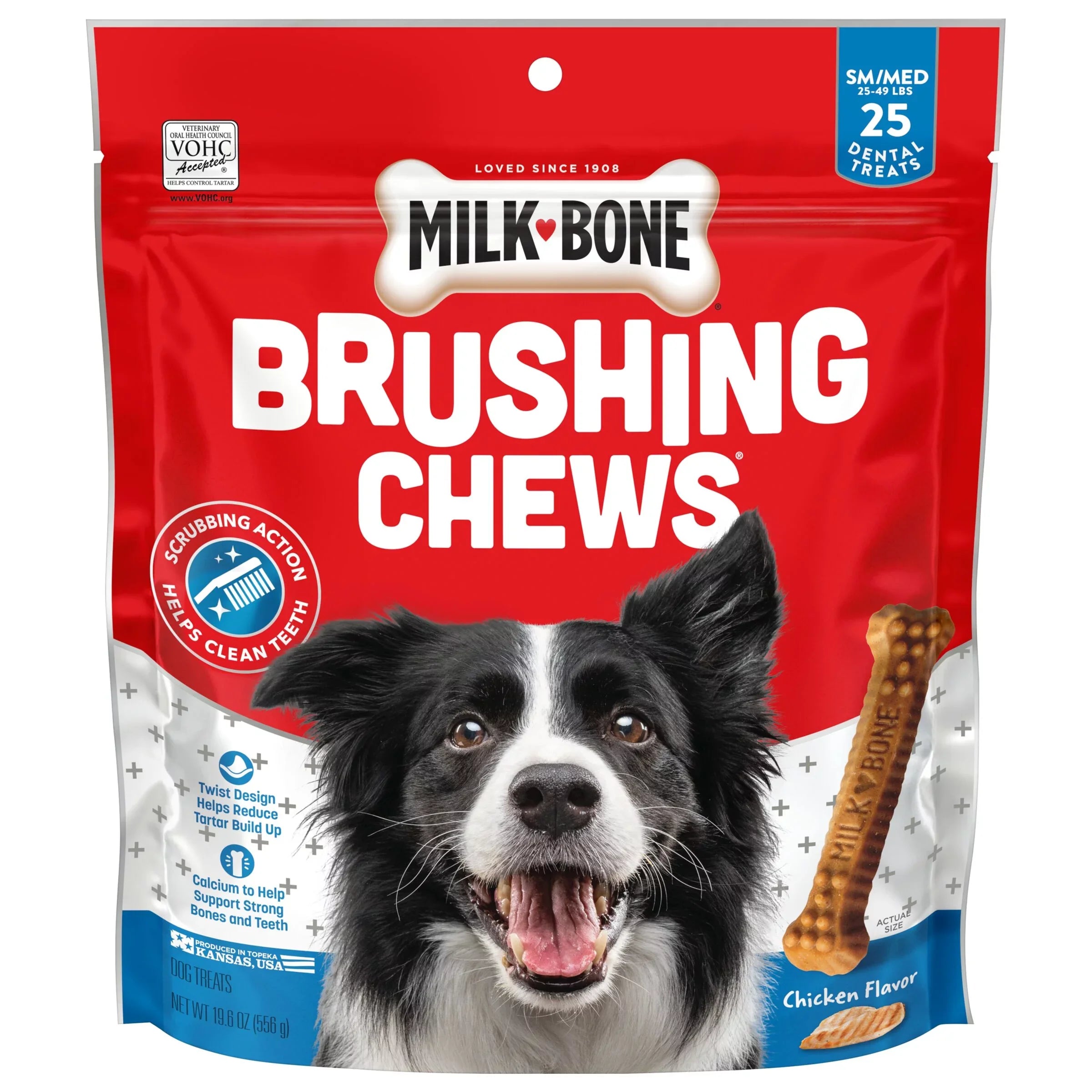 Milk-Bone Brushing Chews Daily Dental Dog Treats, Small/Medium, 19.6 Oz. Bag, 25 Bones Per Bag