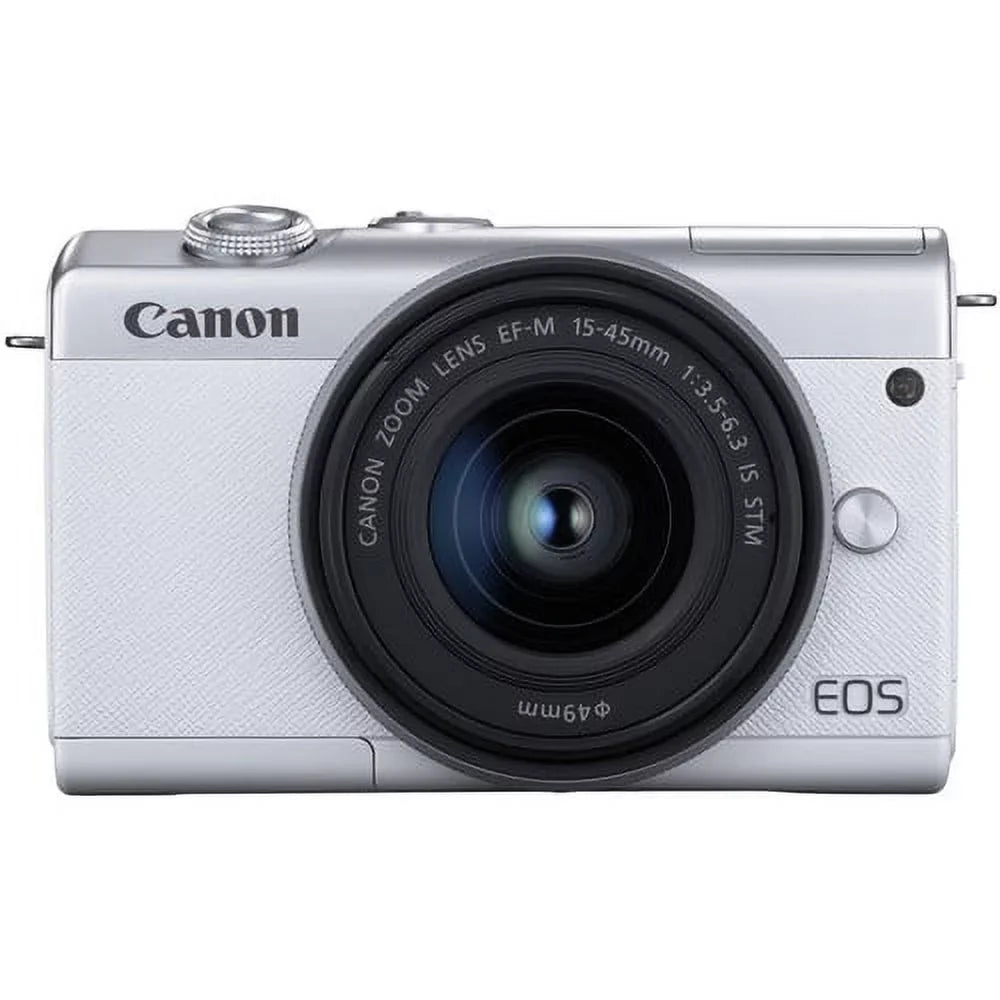 Canon  M200 Mirrorless Digital Camera with 15-45mm Lens (White) Kit with Spare Battery + 2x 64GB Memory Cards + Tripod + More