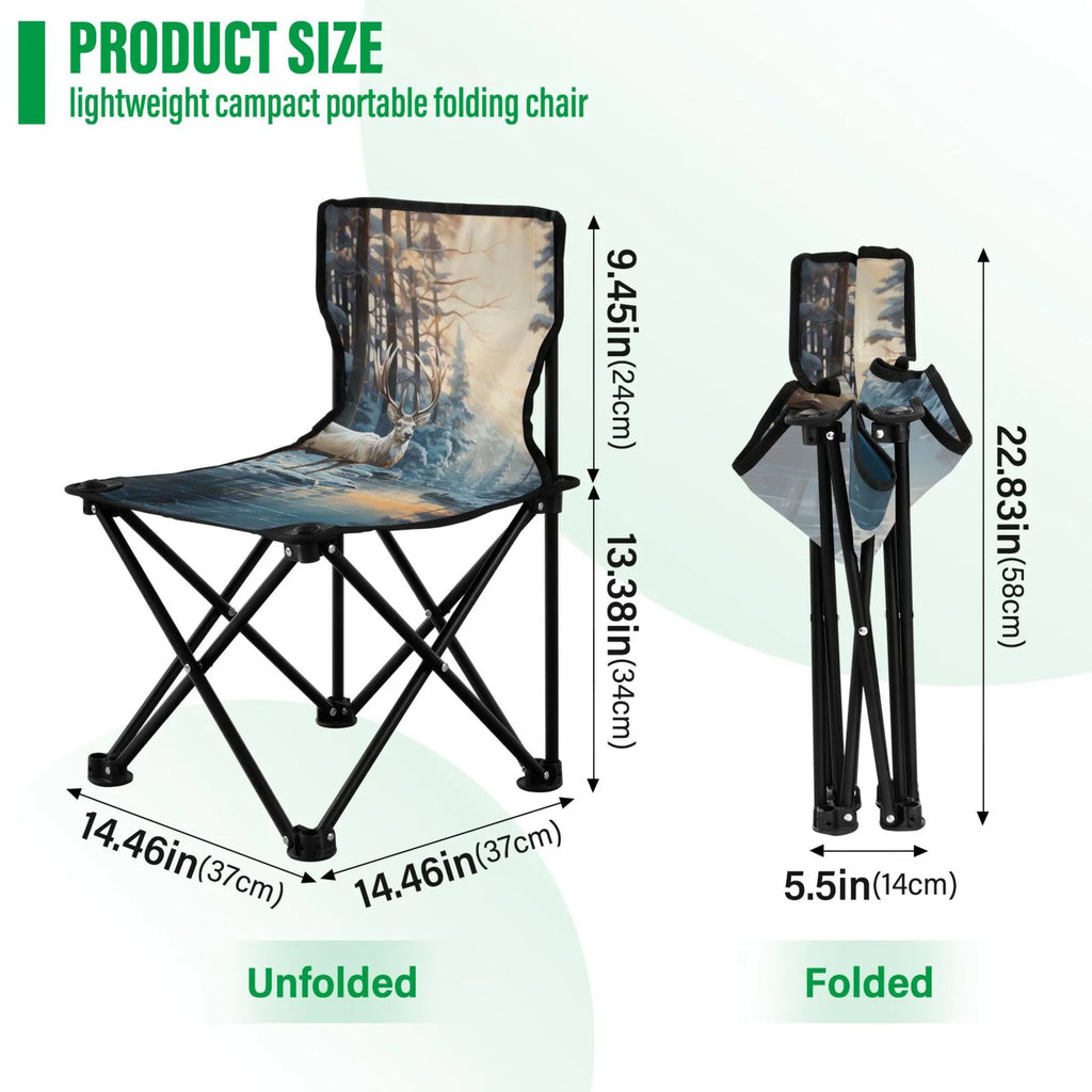 Deer in Winter Forest Portable Camping Chair Small for Kids Outdoor Folding Beach Chair Fishing Chair Lawn Chair with Carry Bag